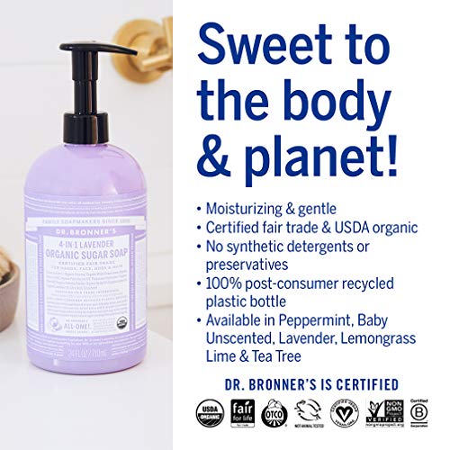 Dr. Bronner’s Organic Sugar Body Soap - Nourishes & Hydrates, Lavender Scent - 24oz