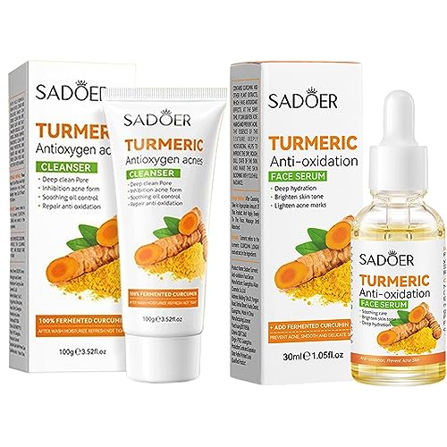 SADOER Turmeric Skin Care Set - Hydrating Anti-Oxidation Serum for All Skin Types - 2pcs