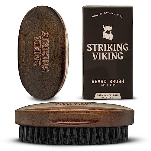 Striking Viking Beard Brush - Premium Black Boar Bristles, Ergonomic Beach Wood - 4.2"