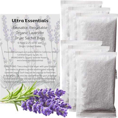 Ultra Essentials Lavender Dryer Sachets - Odor Eliminator for Home & Pets, 6 Pack of Dried Flowers