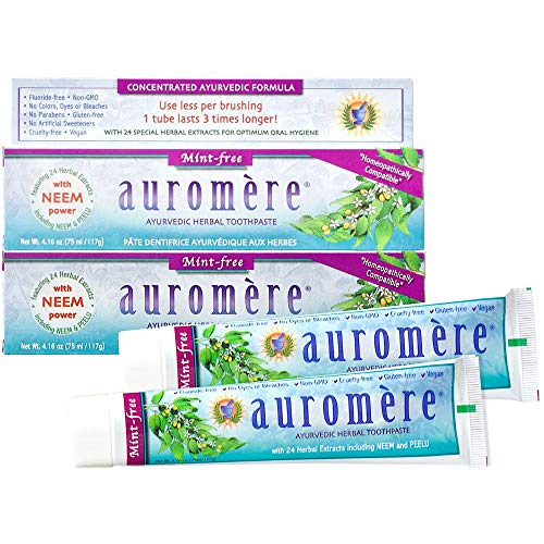 Auromere Ayurvedic Herbal Toothpaste - Vegan, Fluoride-Free, Neem & Peelu - 2 Pack, 4.16 oz