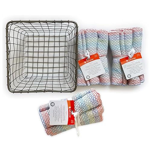 MightyNest Wire Basket Set - 15 Reusable Dish Cloths, Paper Towel Alternative - 7" x 7"