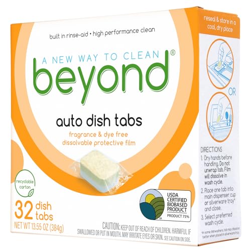 Beyond Auto Dishwasher Tablets - Plant-Based Power, Fragrance & Dye Free, 32 Tablets