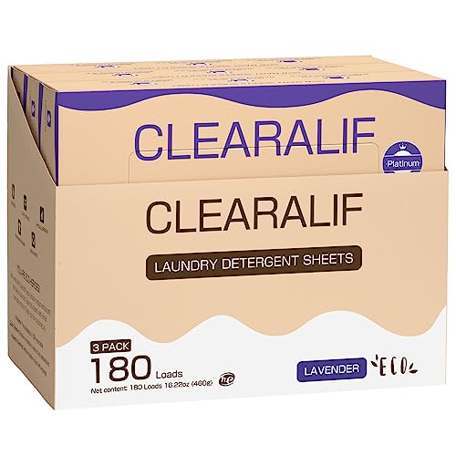 CLEARALIF Laundry Detergent Sheets - Ultra Concentrated, Gentle on Skin, Fresh Lavender - 180 Loads