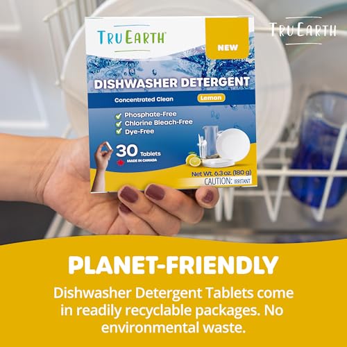 Tru Earth Dishwasher Detergent Tablets - Powerful Grease Cutter, Dye-Free, 30 Lemon Tablets