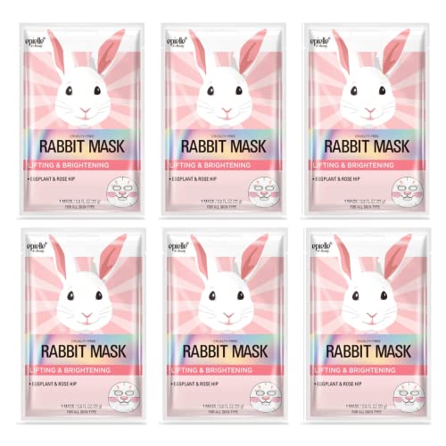 Epielle Character Face Masks - Hydrating & Radiant Skin, Vegan, Cruelty-Free - Rabbit 6pack