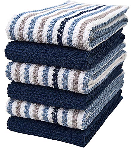 Bumble Kitchen Hand Towels - Highly Absorbent Cotton, 6 Pack with Hanging Loop - 16x26 Blue