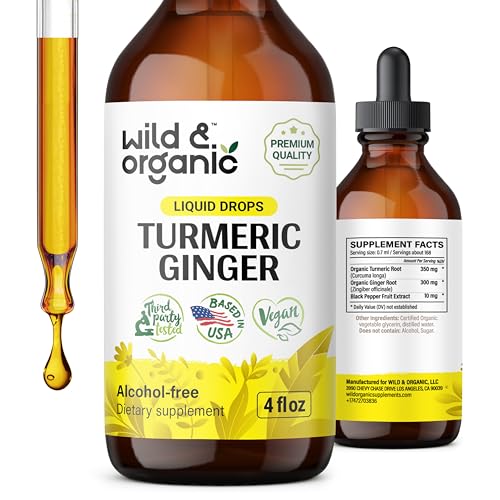 Wild & Organic Turmeric Ginger Supplement - Joint & Immune Support, Vegan - 4 fl oz