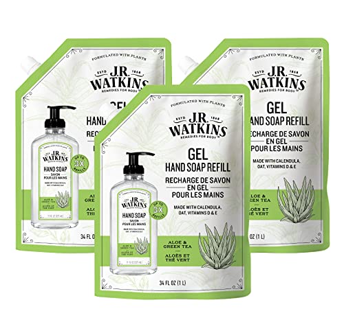 J.R. Watkins Hand Soap Refill - Moisturizing Aloe Green Tea, Alcohol-Free - 34 Fl Oz, 3 Pack