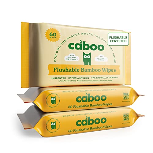 Caboo Adult Hygienic Wipes - Certified Flushable, Safe for Sensitive Skin - 180 Total Wipes