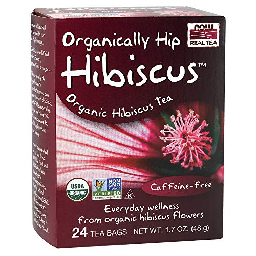 NOW Foods Organic Hip Hibiscus Tea - Tart Flavor, Caffeine-Free, Non-GMO - 24 Unbleached Bags