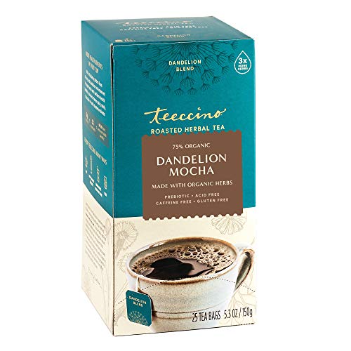 Teeccino Dandelion Herbal Tea - Detox Mocha Flavor, Prebiotic, Gluten Free - 25 Tea Bags