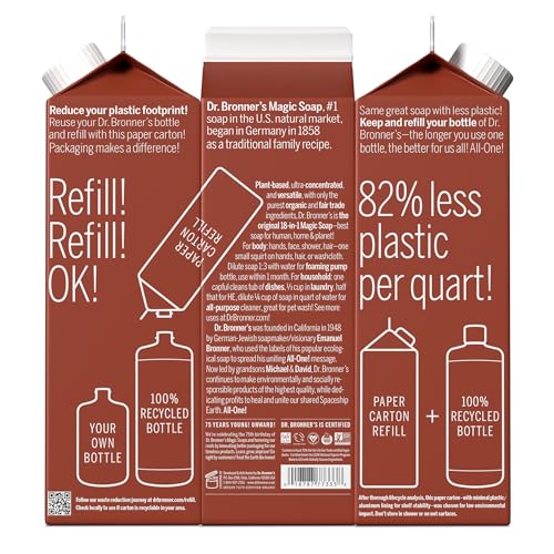 Dr. Bronner's Body Soap - Organic, Vegan, 82% Less Plastic, Eucalyptus - 32oz Concentrate