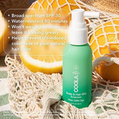 COOLA Scalp Spray & Hair Sunscreen Mist - UV Protection, 70% Organic, Ocean Salted Sage - 2 Fl Oz