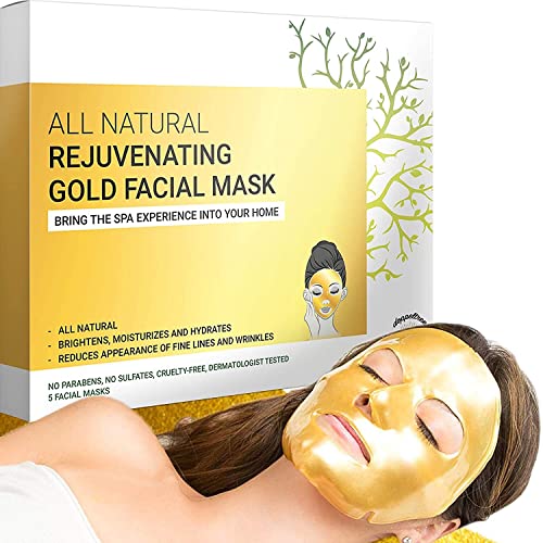 Doppeltree Gold Facial Mask - Hydrating, Anti-Aging Hydrogel with Collagen & 24K Gold - 5 Pack