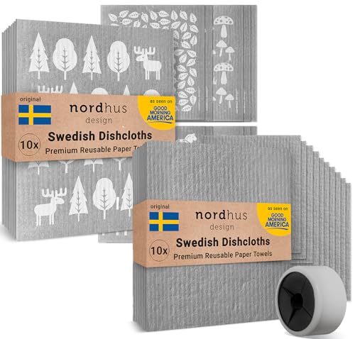 Nordhus Design Swedish Dish Cloths - Reusable, Biodegradable Kitchen Cloths, 20 Pack