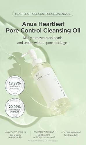 Anua Heartleaf Pore Control Cleansing Oil - Makeup Remover, Soothing for Sensitive Skin - 6.76 fl oz