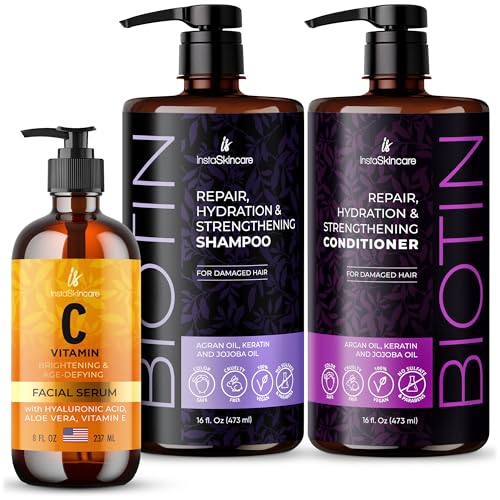 InstaSkincare Biotin Shampoo & Conditioner Set - Strengthens & Nourishes, 8oz