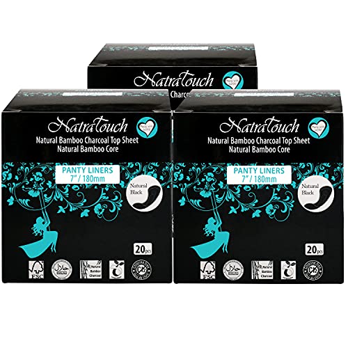 NATRATOUCH Feminine Pads - Natural Bamboo Charcoal, Chemical-Free, Compostable - 3 Pack, 60 Liners