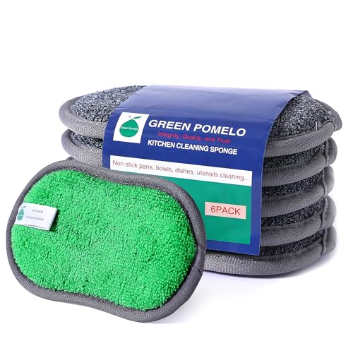 GREEN POMELO Multi-Purpose Cleaning Sponges - Durable, Non-Scratch, 6 Pack, 3 Colors