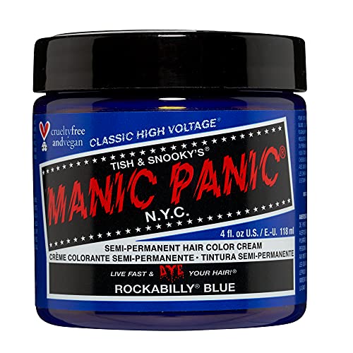 MANIC PANIC Rockabilly Blue Hair Dye - Vibrant True Neutral Blue, Vegan & Ammonia Free - 4oz