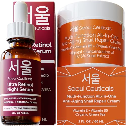 SeoulCeuticals Skin Care Set - Anti-Aging Serum & Moisturizer, 97% Naturally Derived