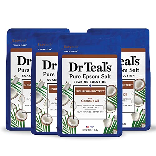 Dr Teal's Epsom Salt Bath Soak - Eases Aches, Moisturizes with Coconut Oil - 3 lbs (Pack of 4)