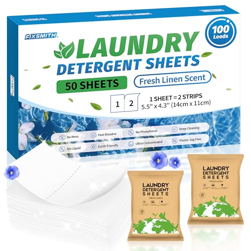 FIXSMITH Laundry Detergent Sheets - Deep Cleaning, Hypoallergenic, Plastic-Free - 100 Loads