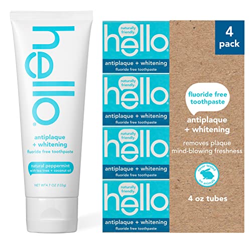 hello Toothpaste - Antiplaque & Whitening, Natural Peppermint, Vegan - 4.7oz (Pack of 4)