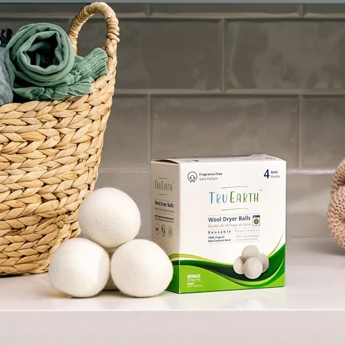 Tru Earth Wool Dryer Balls - Reduce Drying Time, Safe for Sensitive Skin - Set of 4 XL 100% Wool