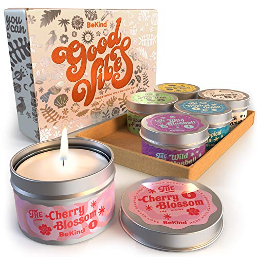 Bekind Good Vibes Candle Set - Relaxing Aromatherapy, Natural Soy Wax - 6 Unique Scents