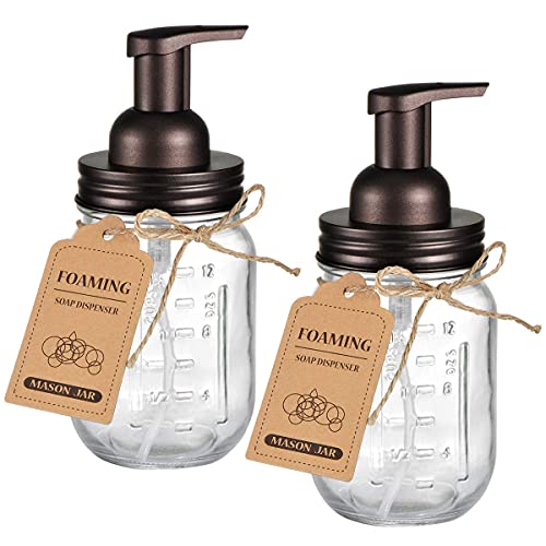 Amolliar Mason Jar Soap Dispenser - Rustic Farmhouse Decor, BPA Free, 2 Pack - Bronze Finish