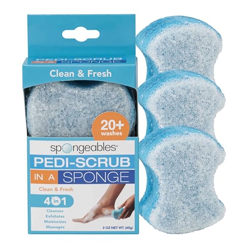 Spongeables Pedi Scrub Foot Exfoliating Sponges - Hydrating, Paraben-Free, 3 Count