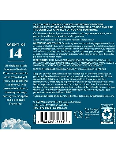 Caldrea Linen & Room Spray - Freshens Fabrics with Essential Oils, Basil Blue Sage Scent - 16 oz