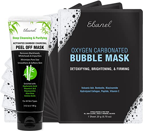 Ebanel Charcoal Peel Off & Bubble Clay Face Masks - Pore Minimizing & Acne Treatment - 10 Pack