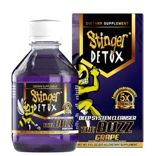 Stinger Detox Buzz 5X Extra Strength Drink - Natural Toxin Removal, Grape Flavor - 8 FL OZ, 2 Pack