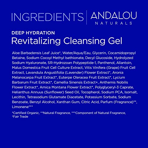 Andalou Naturals Facial Cleansing Gel - Hydrating Collagen & Hyaluronic Acid, 98% Natural - 6.7oz