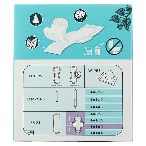 Natracare Menstrual Pads - Certified Organic Cotton, Biodegradable, Vegan - 12 Pack