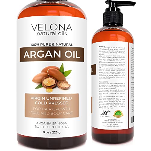 Velona Argan Oil - Stimulates Hair Growth, Hydrates Skin & Nails, Unrefined - 8 Fl Oz