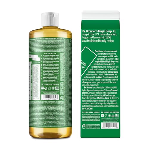 Dr. Bronner's Pure-Castile Liquid Soap - Organic, Vegan, Multi-Use, 82% Less Plastic - Almond, 32oz