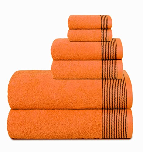 Belizzi Home Cotton Towel Set - Soft, Highly Absorbent & Chemical-Free - 6 Pack, Orange