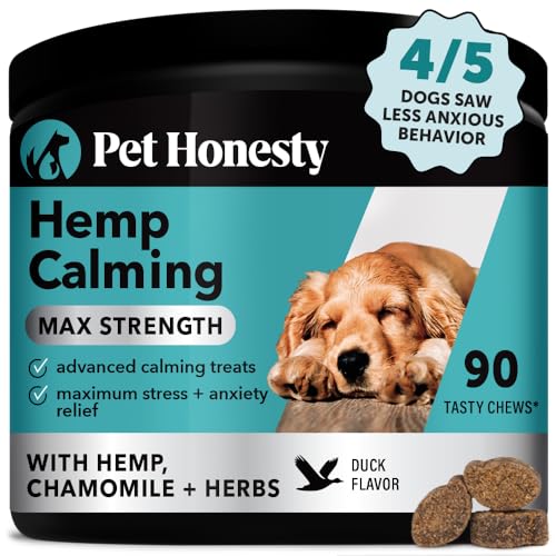 Pet Honesty Dog Supplement - Max Strength Calming Chews with Hemp & Valerian Root, Duck - 90ct