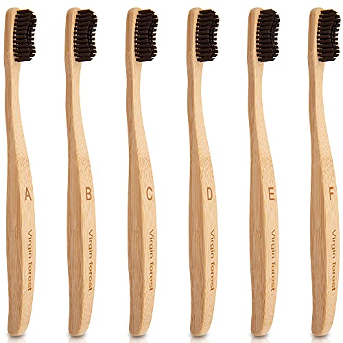 Virgin Forest Bamboo Toothbrush - Charcoal Bristles for Freshness, Biodegradable Pack of 6