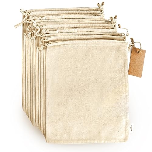 LEAFICO Cotton Produce Bags - Versatile, Reusable, Biodegradable, 12 Pcs, 10x12 Inch