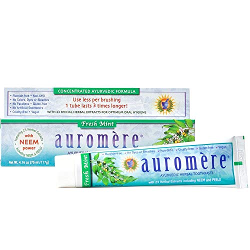 Auromere Herbal Toothpaste - Refreshing Mint, Vegan, Non-GMO, Fluoride-Free - 4.16oz