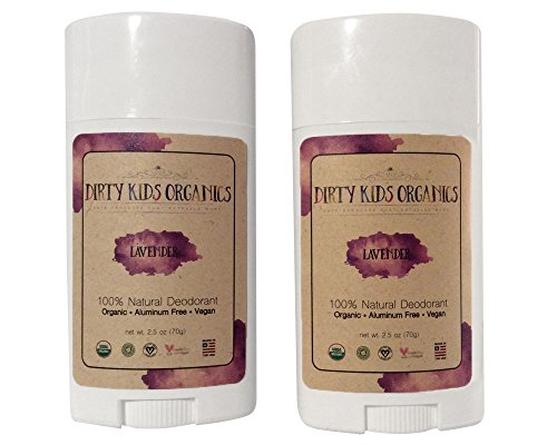 Dirty Kids Organics Kids Deodorant Stick - USDA Organic, Vegan, Aluminum Free - Lavender, 2 Pack