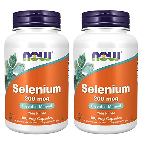 Now Foods Selenium Trace Mineral - Essential 200 mcg, Vegan, Non-GMO - 180 Veggie Caps (2 Pack)