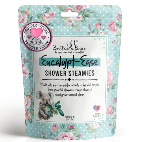 Bella & Bear Shower Steamers Set - Eucalyptus Aromatherapy for Relaxation and Hydration - 7 Tablets