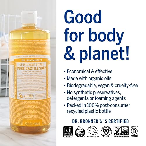 Dr. Bronner's Body Soap - Organic Oils, 18-in-1 Uses, Vegan, Non-GMO - Citrus, 32oz