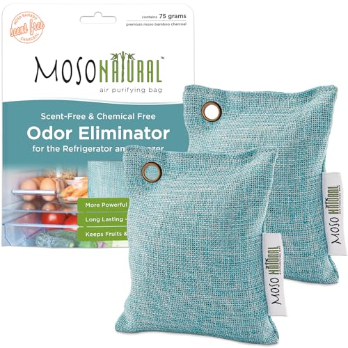 Moso Natural Air Purifying Bag - Bamboo Charcoal Odor Eliminator for Fridge & Freezer - 2 Pack